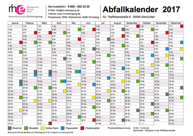 Vorschau Abfallkalender 2017 Vorschau Abfallkalender 2017